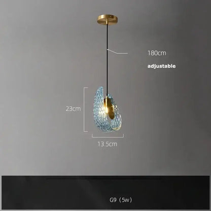 Modern blue glass led pendant lamps dining room gold petal chandelier