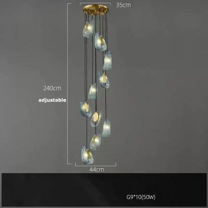 Modern blue glass led pendant lamps dining room gold petal chandelier