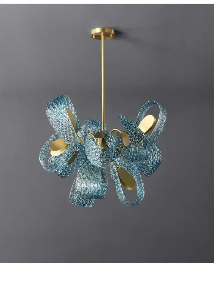 Modern blue glass led pendant lamps dining room gold petal chandelier