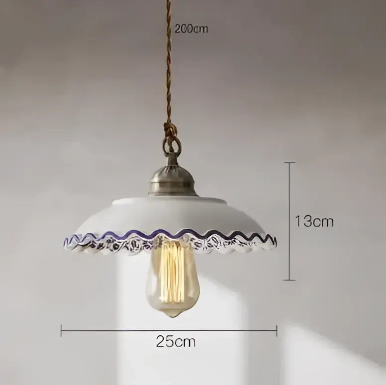 blue glass pendant light with black lace for bedroom