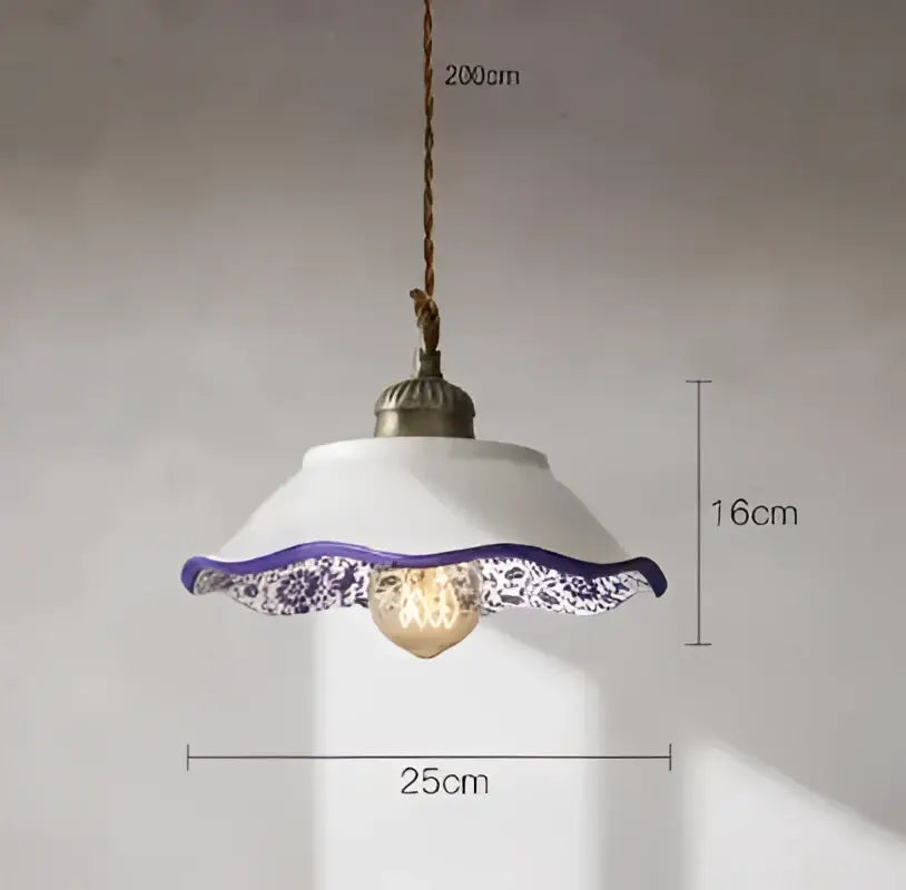 blue glass pendant light with black lace for bedroom