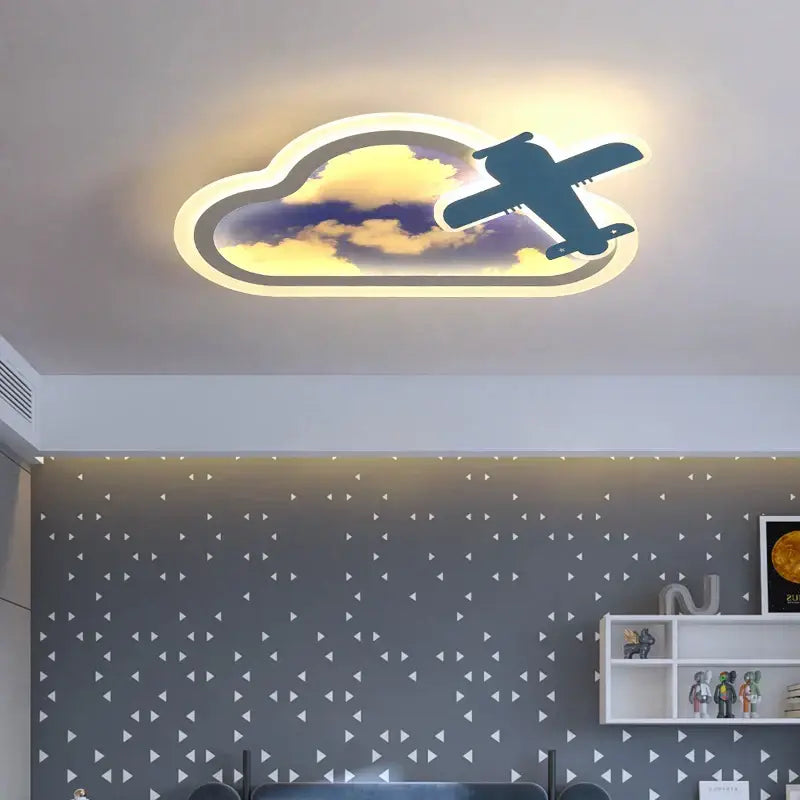 blue sky airplane chandelier kids bedroom dimmable light