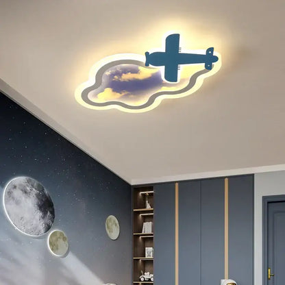 blue sky airplane chandelier kids bedroom dimmable light