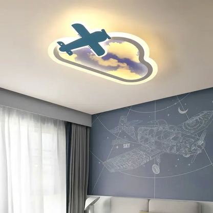 blue sky airplane chandelier kids bedroom dimmable light