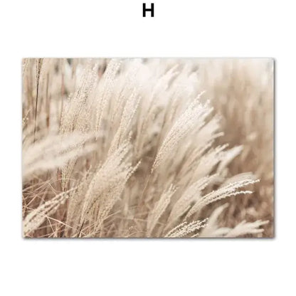 Bohemian sepia beach landscape wall art with beige flower grass living room