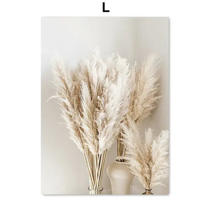 Bohemian sepia beach landscape wall art with beige flower grass living room