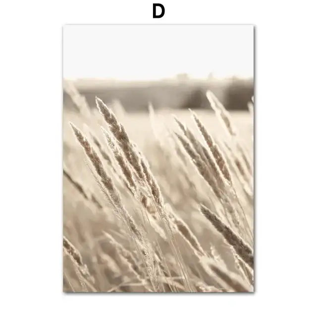 Bohemian beach landscape wall art – living room beige pampas decor