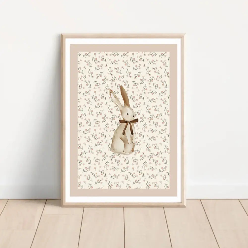 Bohemian beige & cream rabbit wall art set – nursery framed prints