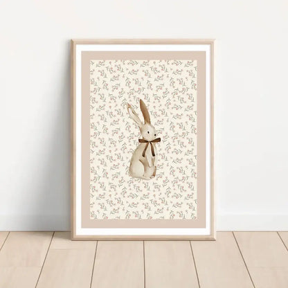 Bohemian beige & cream rabbit wall art set – nursery framed prints