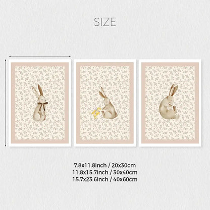 Bohemian beige & cream rabbit wall art set – nursery framed prints