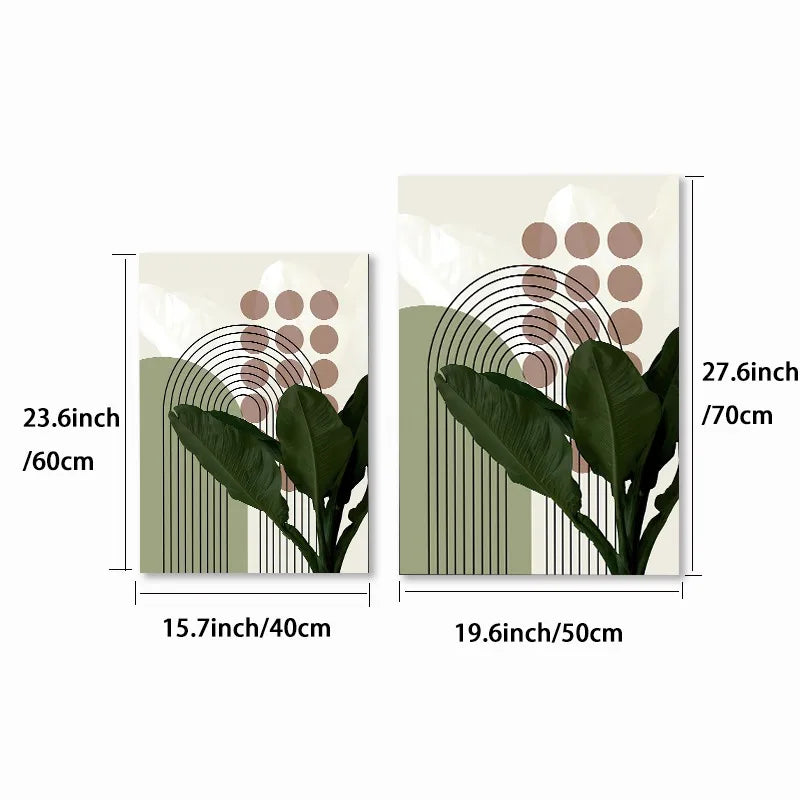 DecorBites™ Bohemian Green Leaves Canvas Wall Art Trio