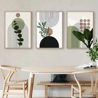 DecorBites™ Bohemian Green Leaves Canvas Wall Art Trio