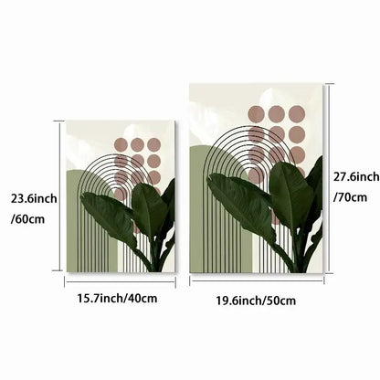 Bohemian green leaves framed wall art trio – living room decor