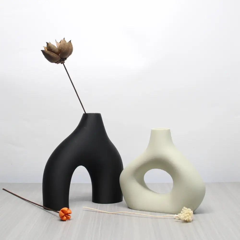 Bohemian black & off-white ceramic vase set living room decor