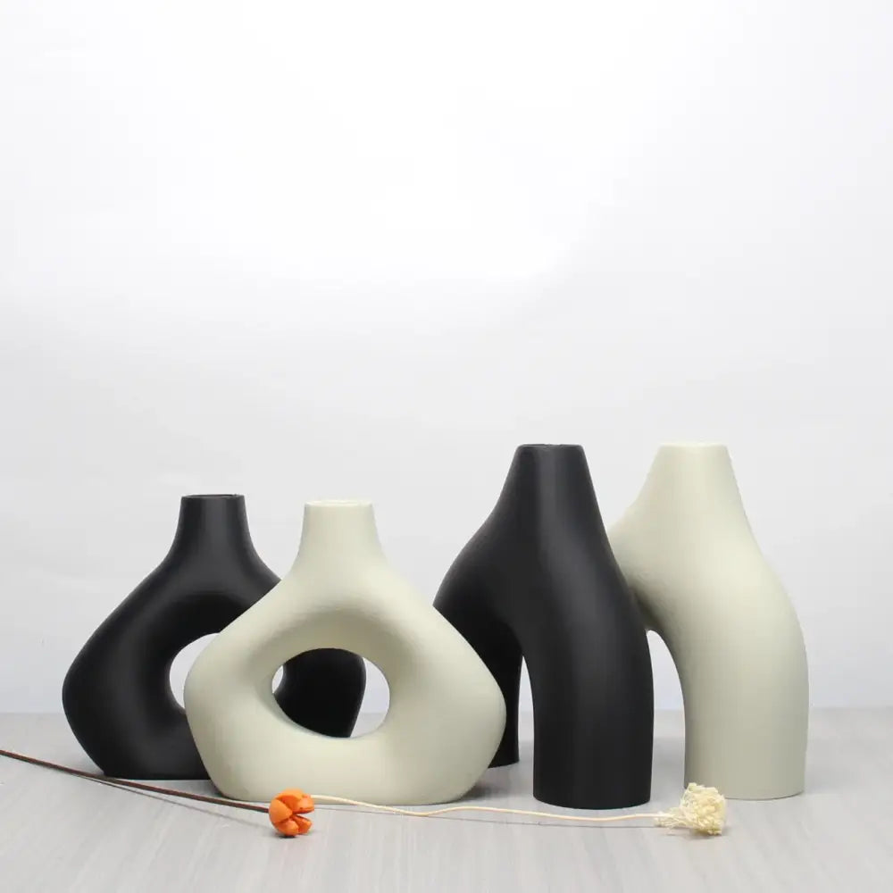 Bohemian black & off-white ceramic vase set living room decor