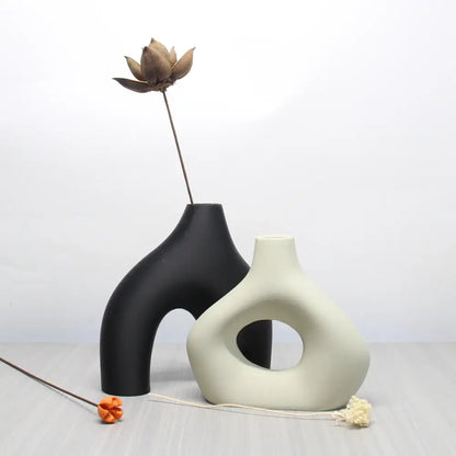 Bohemian black & off-white ceramic vase set living room decor