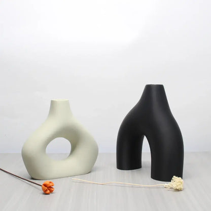 Bohemian black & off-white ceramic vase set living room decor