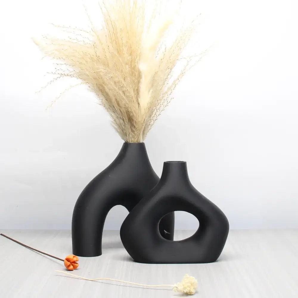 Bohemian black & off-white ceramic vase set living room decor