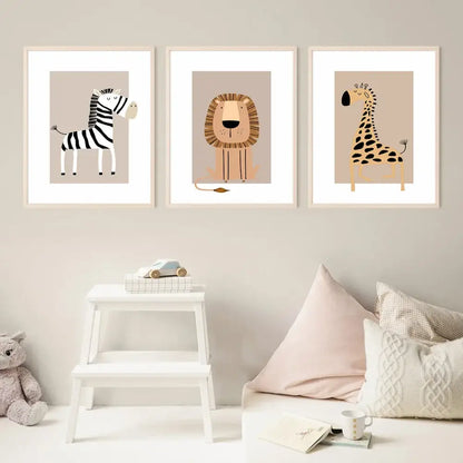 Bohemian minimalist animal forest art canvas set – toddler room