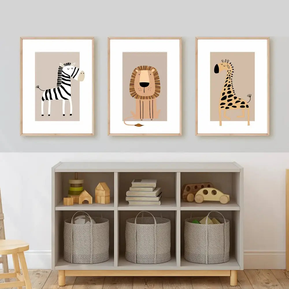 Bohemian minimalist animal forest art canvas set – toddler room