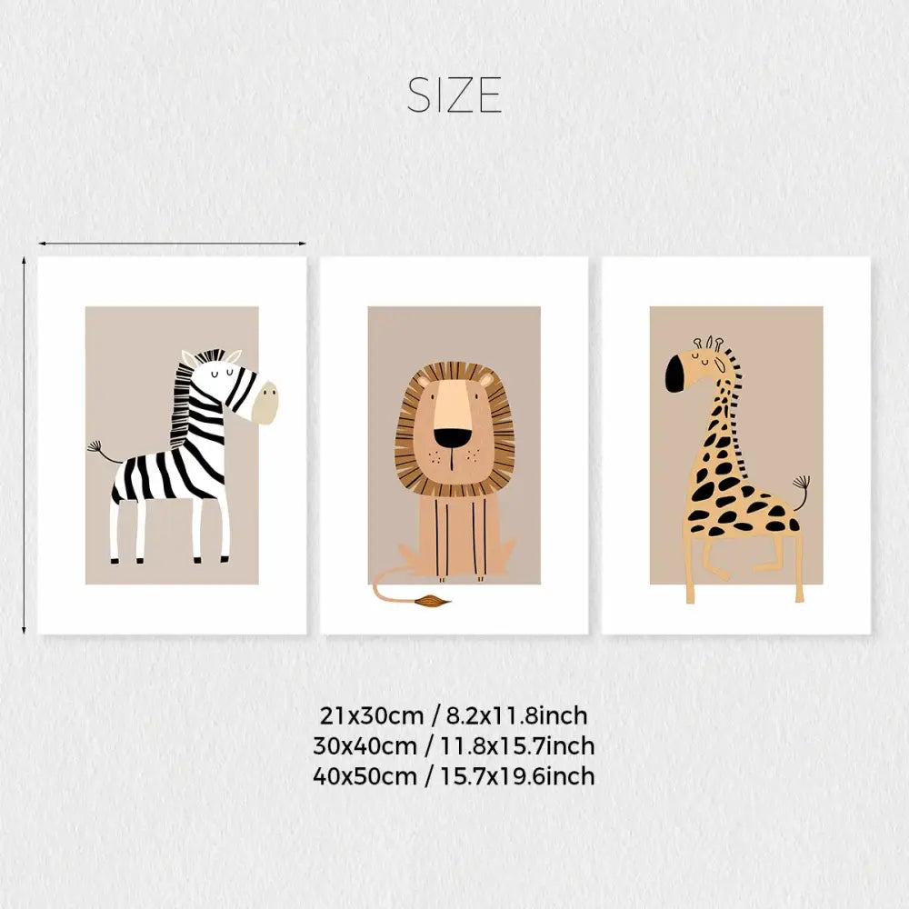 Bohemian minimalist animal forest art canvas set – toddler room