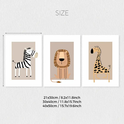 Bohemian minimalist animal forest art canvas set – toddler room