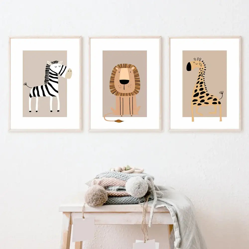 Bohemian minimalist animal forest art canvas set – toddler room