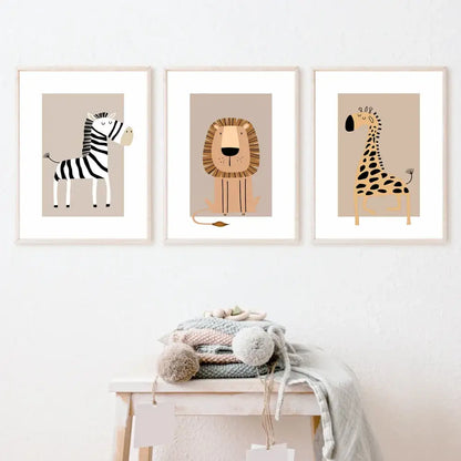Bohemian minimalist animal forest art canvas set – toddler room