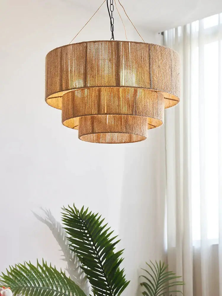 bohemian rattan chandelier tiered bamboo dining room light