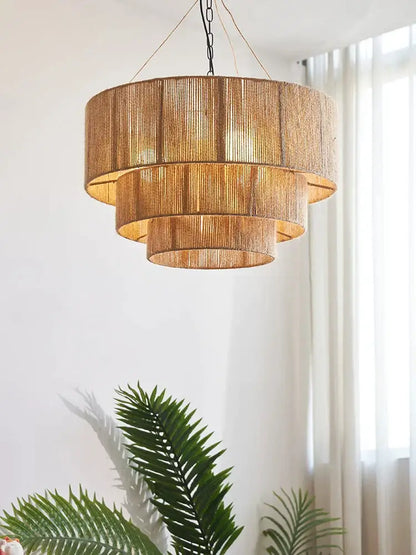 bohemian rattan chandelier tiered bamboo dining room light