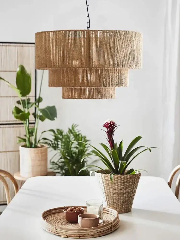 bohemian rattan chandelier tiered bamboo dining room light
