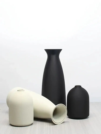 Minimalist black & off-white decorative vase set living room decor