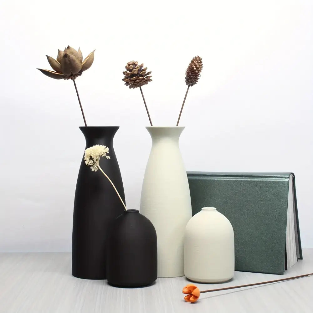Minimalist black & off-white decorative vase set living room decor