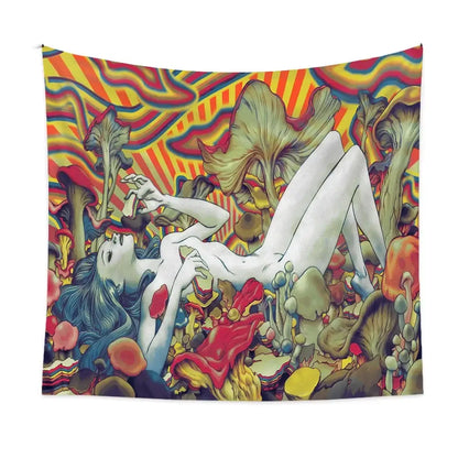 bohemian tapestry rainbow mushroom bedroom wall hanging