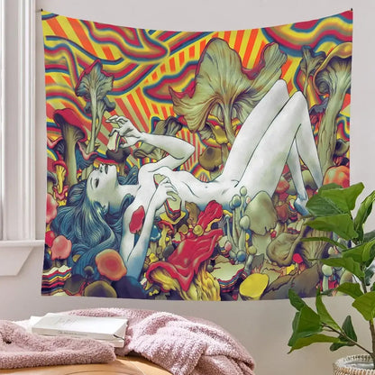 bohemian tapestry rainbow mushroom bedroom wall hanging