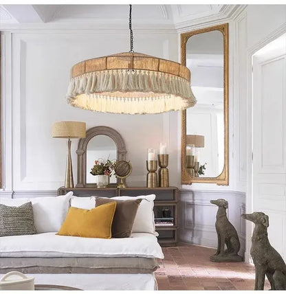 bohemian tassel chandelier natural woven bedroom light