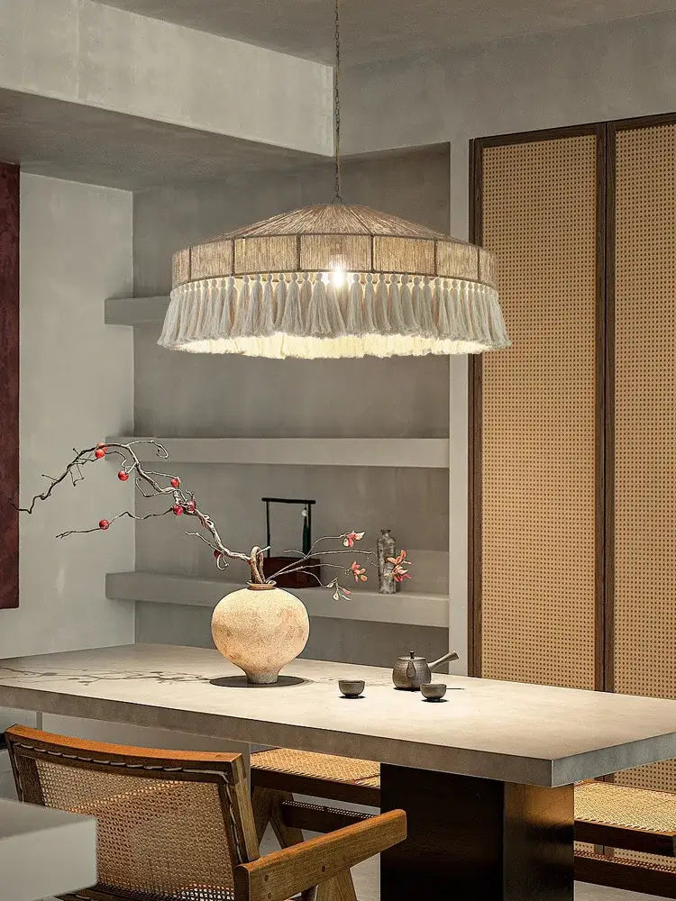 bohemian tassel chandelier natural woven bedroom light