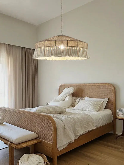 bohemian tassel chandelier natural woven bedroom light