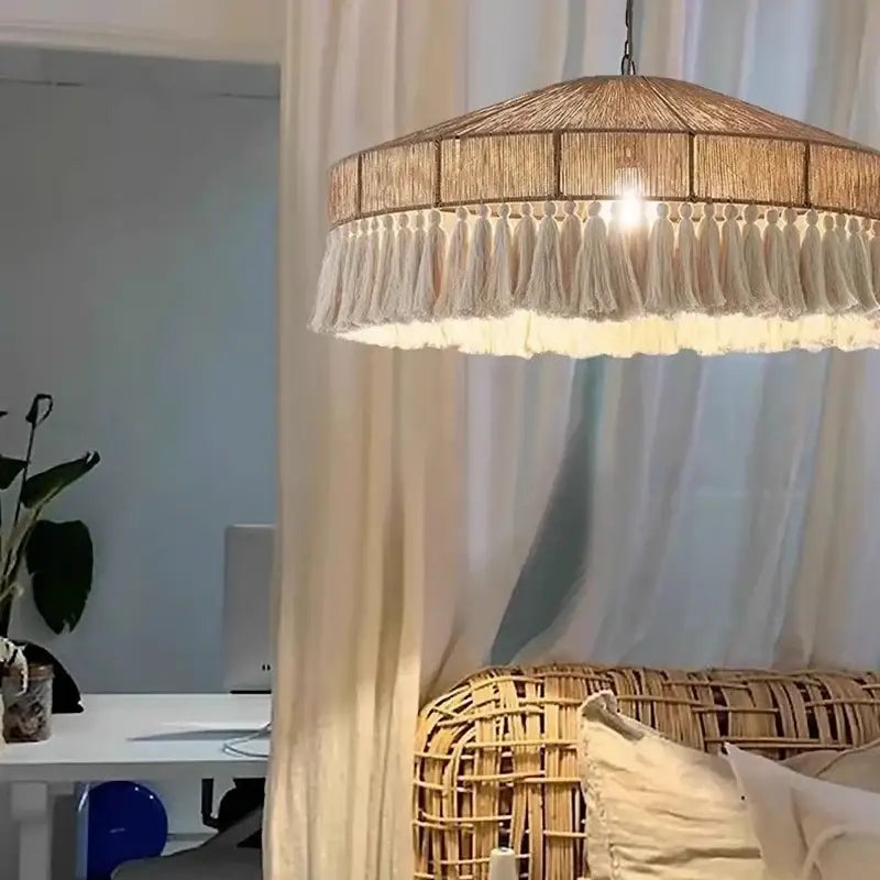 bohemian tassel chandelier natural woven bedroom light