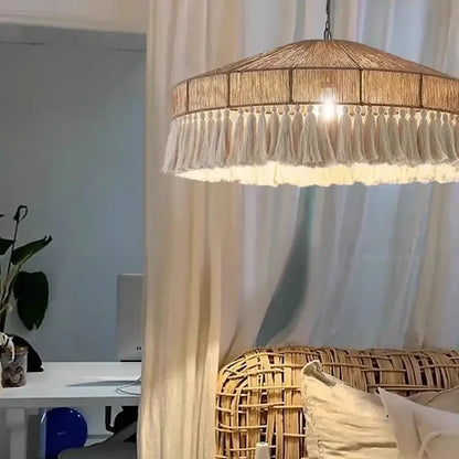 bohemian tassel chandelier natural woven bedroom light