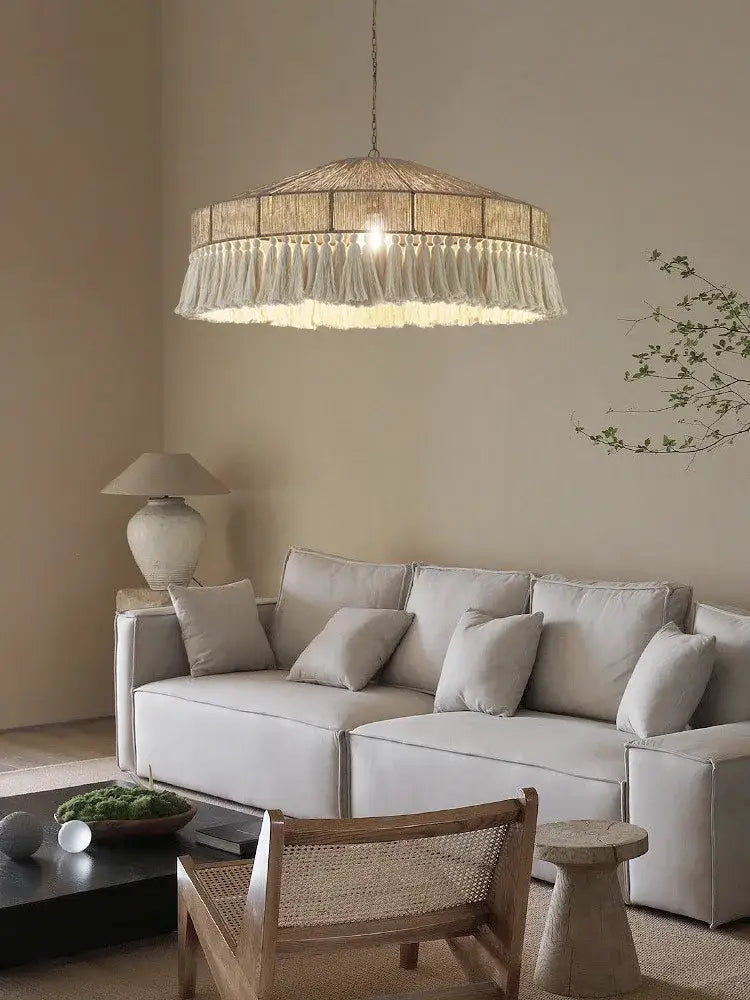 bohemian tassel chandelier natural woven bedroom light