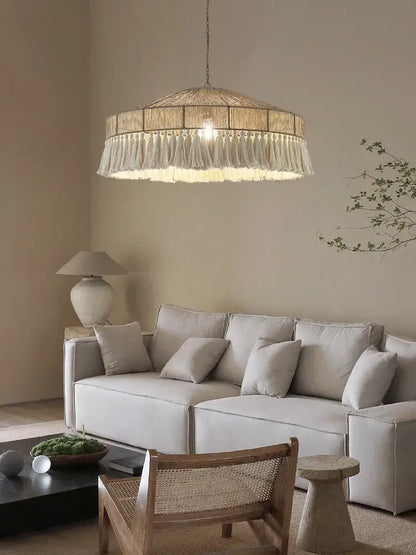 bohemian tassel chandelier natural woven bedroom light