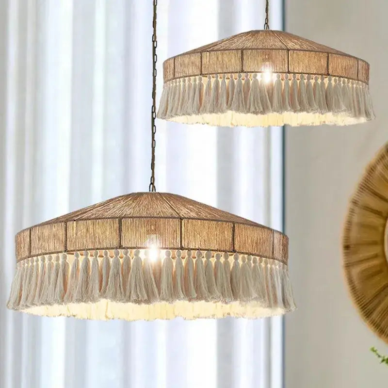 bohemian tassel chandelier natural woven bedroom light