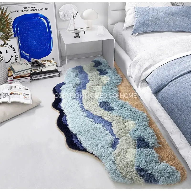 boho chic mossy rug blue & beige bath mat for bedroom