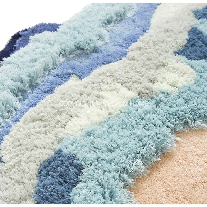 boho chic mossy rug blue & beige bath mat for bedroom