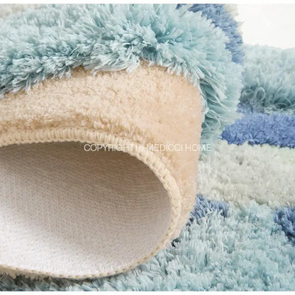boho chic mossy rug blue & beige bath mat for bedroom
