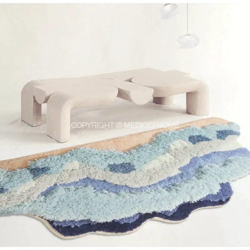 boho chic mossy rug blue & beige bath mat for bedroom