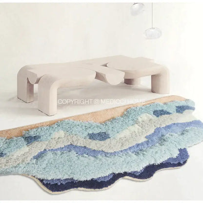boho chic mossy rug blue & beige bath mat for bedroom