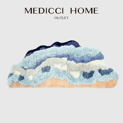 boho chic mossy rug blue & beige bath mat for bedroom