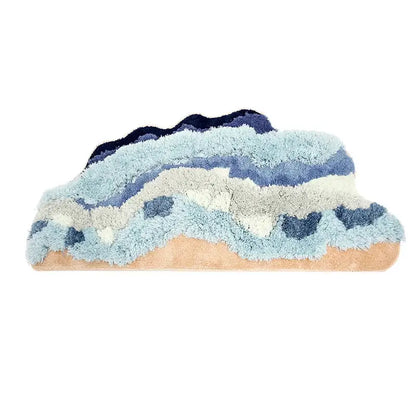 boho chic mossy rug blue & beige bath mat for bedroom